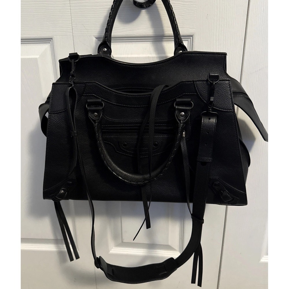 Authentic Balenciaga Black Distressed Leather Giant City Satchel/ Shoulder Bag